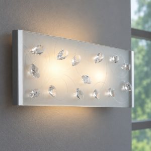 Lampada da parete in vetro con mandorle di cristallo