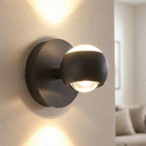Applique sfera nero led 5w biemissione cct 2300k-4000k con telecomando