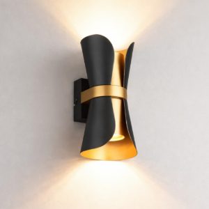 Applique da parete nero oro 2 luci design moderna