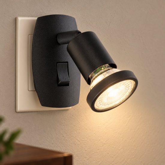 Eglo parrini faretto con spina gu10 led 4,5w 3000k 10cm moderno nero