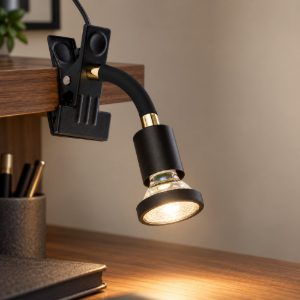 Eglo parrini 1 lampada a pinza gu10 led 4,5w 3000k 16cm per ufficio moderna nera e ottone