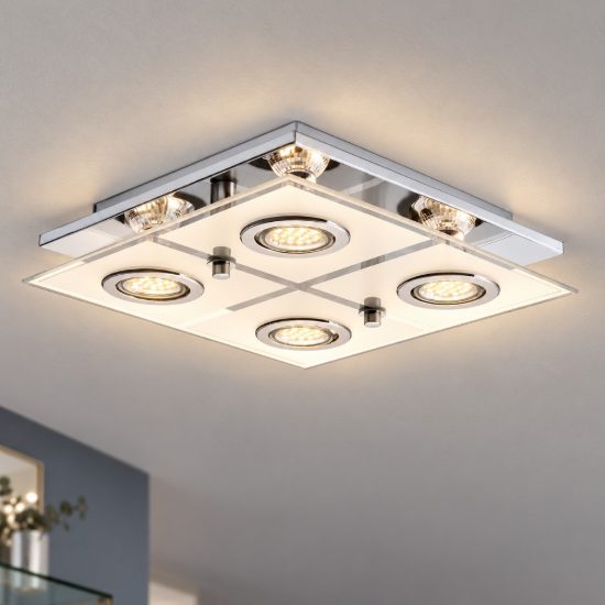 Eglo cabo plafoniera 4 luci gu10 led 11,2w 3000k 29cm per ingresso moderna cromo