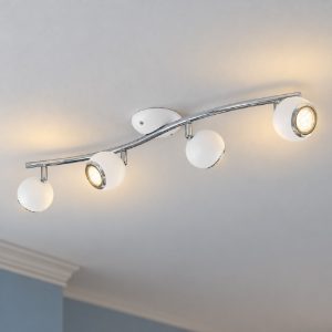 Eglo bimeda plafoniera con 4 faretti gu10 led 11,2w 3000k orientabili 64cm per soggiorno moderna bianca e cromo