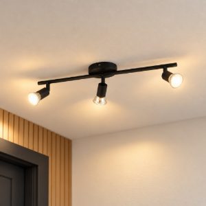Eglo buzz-led plafoniera con 3 faretti gu10 led 8,4w 3000k orientabili 48,5cm per ingresso moderna nera