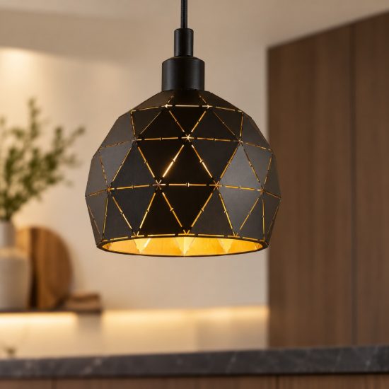 Eglo roccaforte lampadario a sospensione 17cm per cucina moderno nero e oro