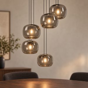 Eglo hortunas lampadario led 29w 3000k 5 luci 50cm dimmerabile per sala da pranzo moderno nero