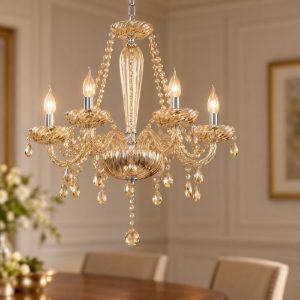 Eglo basilano lampadario 6 luci 72cm per sala da pranzo classico cromo con pendenti cognac