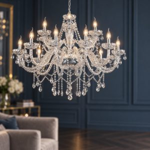 Eglo basilano 1 lampadario 18 luci 100cm per salotto classico cromo con pendenti trasparenti