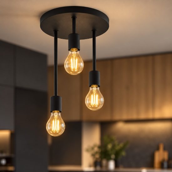 Eglo wilmcote lampadario a sospensione 3 luci 28cm per cucina industriale nero