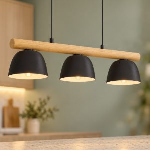 Eglo sherburn lampadario a sospensione 3 luci 77cm per cucina moderno nero e marrone