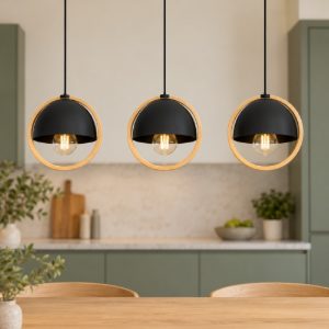 Eglo callow lampadario a sospensione 3 luci 93cm per cucina moderno nero e marrone