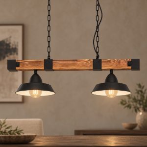 Eglo oldbury lampadario a sospensione 2 luci 86cm per sala da pranzo rustico nero e marrone