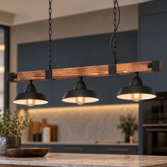 Eglo oldbury lampadario a sospensione 3 luci 118cm per cucina rustico nero e marrone