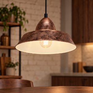 Eglo auckland lampadario a sospensione 26cm per cucina industriale rame anticato e bianco