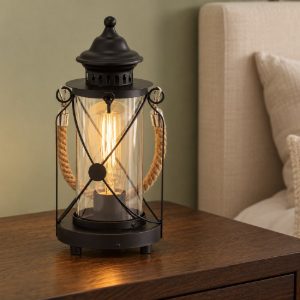 Eglo bradford abat-jour per camera da letto classica lanterna nera vetro