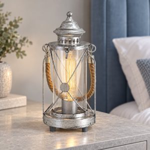 Eglo bradford lampada da comodino per camera da letto lanterna argento anticato