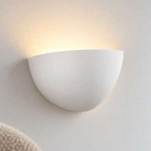 Applique di gesso 28cm moderna mezza luna bianca per soggiorno