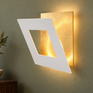 Applique led 12w 3000k 14cm quadrata bianco oro per soggiorno