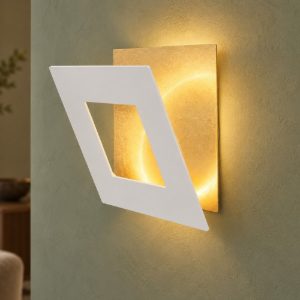 Applique led 18w 3000k 18cm quadrata bianco oro per soggiorno