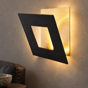 Applique per salotto quadrata nero oro led 18w 3000k 18cm