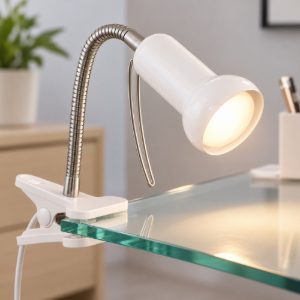Eglo fabio lampada a pinza e14 37,5cm per ufficio moderna bianca e argento