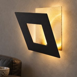 Applique per salotto design quadrata nero oro led 40w 3000k 40cm