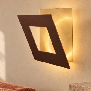 Applique quadrata corten oro per soggiorno led 40w 3000k 40cm