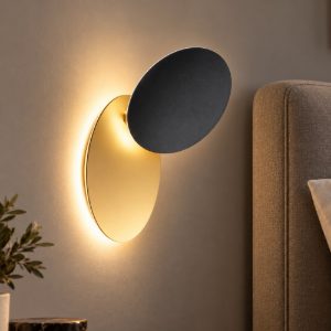 Perenz drum applique per camera da letto nero oro led 22w 3000k orientabile