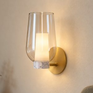 Applique 18cm oro bianco vetro per soggiorno