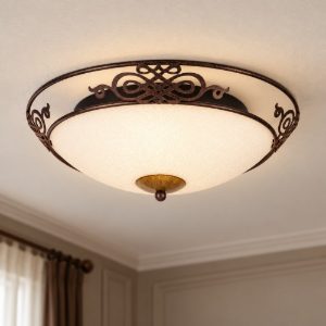 Eglo mestre plafoniera 2 luci 39,5cm per soggiorno classica marrone anticato e oro