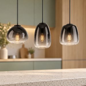 Eglo aguilares lampadario a sospensione 3 luci 84cm per cucina moderno nero