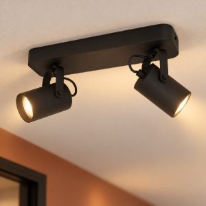 Eglo sorego plafoniera con 2 faretti gu10 led 5,6w 3000k orientabili 28cm per corridoio moderna nera