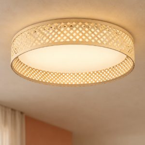 Eglo luppineria plafoniera led 20w 3000k 38cm per soggiorno moderna bianca e legno