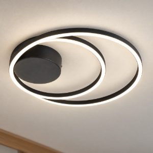 Eglo ruotale plafoniera led 36w 3000k 45cm per sala da pranzo moderna due anelli nera