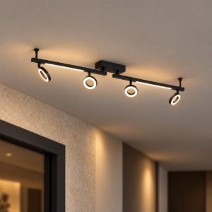 Eglo cardillio 2 plafoniera con 4 faretti led 19,4w 3000k orientabili 98,5cm per corridoio moderna nera