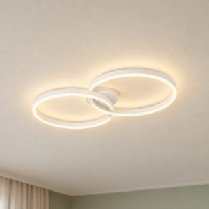Eglo amandolo plafoniera led 19,5w rgb 2700k 6500k 67,5cm con telecomando per soggiorno moderna due anelli bianca