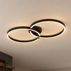 Eglo amandolo plafoniera led 19,5w rgb 2700k 6500k 67,5cm con telecomando per soggiorno moderna due anelli nera