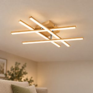 Eglo lasana 4 plafoniera led 20,5w 3000k 51cm per soggiorno moderna marrone chiaro