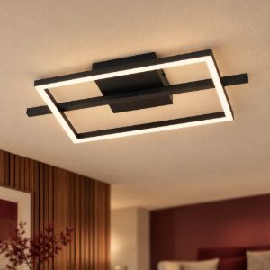 Eglo amandolo plafoniera led 17w rgb 2700k 6500k 40cm con telecomando per soggiorno moderna quadrata nera
