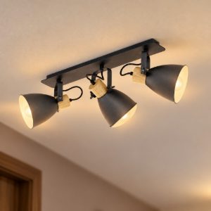 Eglo coswarth plafoniera con 3 faretti e27 orientabili 67cm per corridoio moderna antracite crema e marrone