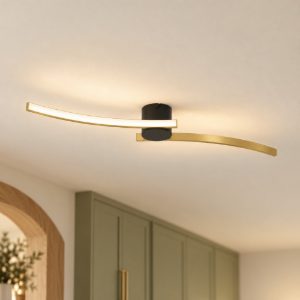 Eglo aieta plafoniera led 12w 4000k 72cm per cucina moderna nero e ottone spazzolato
