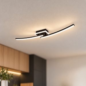 Eglo lungolago plafoniera led 12w 4000k 74cm per cucina moderna con rosone quadrato nero