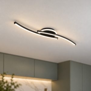 Eglo lungolago plafoniera led 12w 4000k 74cm per cucina moderna con rosone rotondo nero