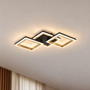 Eglo calliera plafoniera led 20w 4000k 59,5cm dimmerabile per soggiorno moderna nero e ottone