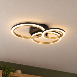 Eglo calliera plafoniera led 20w 4000k 49cm dimmerabile per soggiorno moderna anello nero e ottone