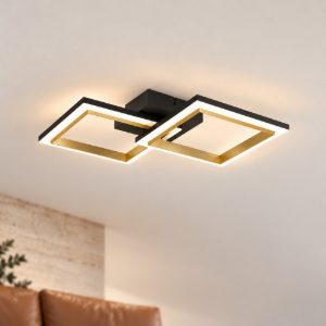 Eglo calliera plafoniera led 18,4w 4000k 52,5cm dimmerabile per soggiorno moderna nero e ottone