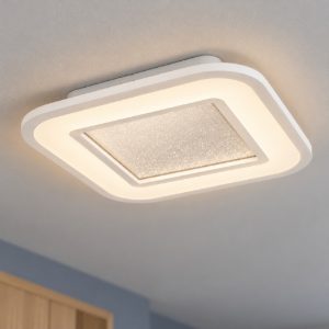 Eglo macchioni plafoniera led 20w cct 2700k 6500k 38cm con telecomando per soggiorno moderna quadrata bianca