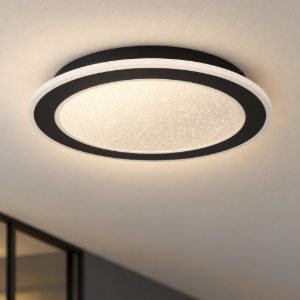 Eglo macchioni plafoniera led 20w cct 2700k 6500k 38cm con telecomando per soggiorno moderna rotonda nera e bianca