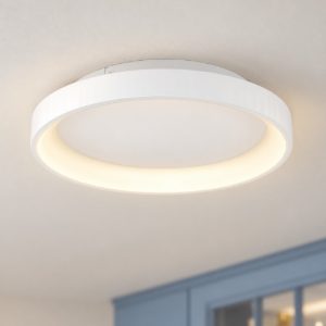Eglo loretello plafoniera led 12w cct 2700k 6500k 35cm con telecomando per cucina moderna rotonda bianca