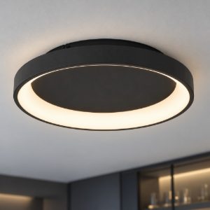 Eglo loretello plafoniera led 12w cct 2700k 6500k 35cm con telecomando per cucina moderna rotonda nera